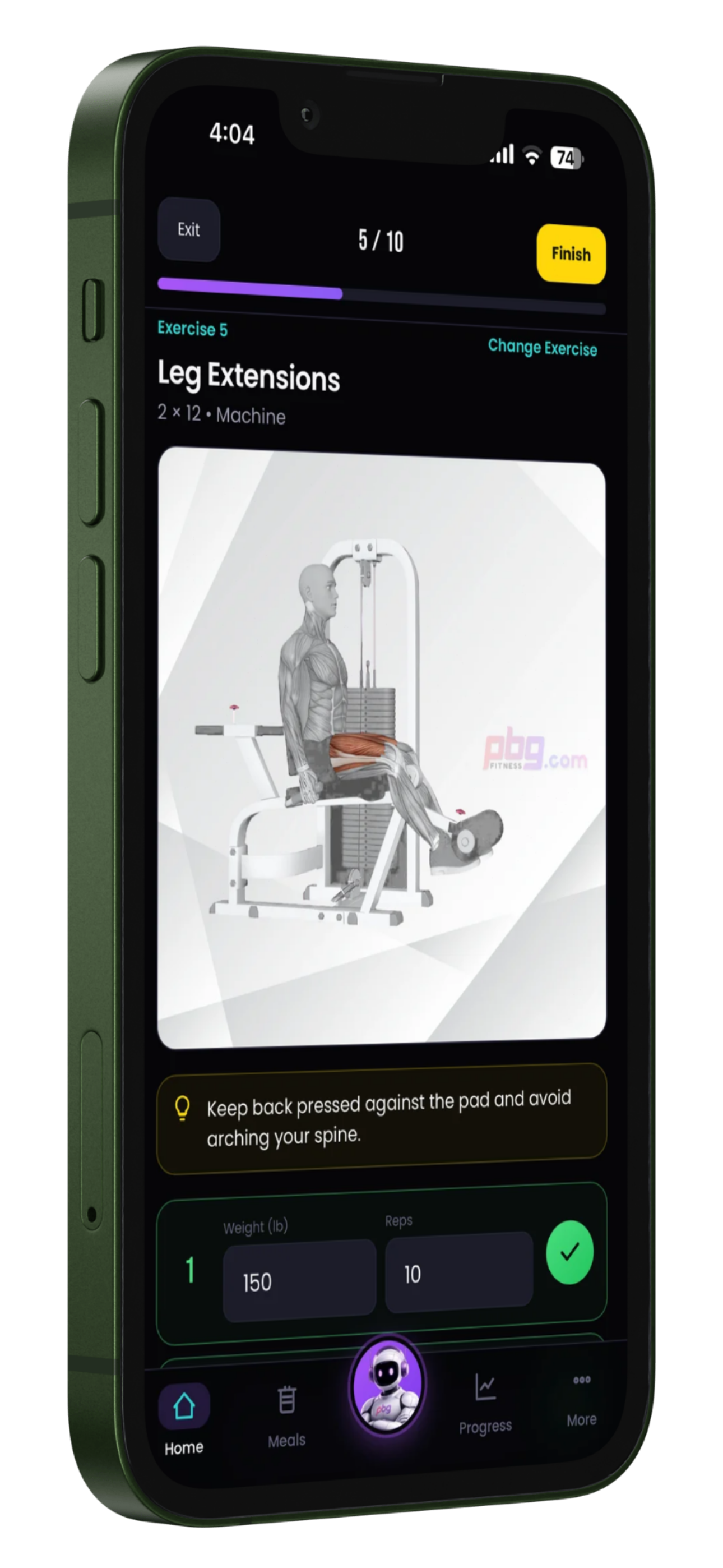 PBG Fitness training plan on phone